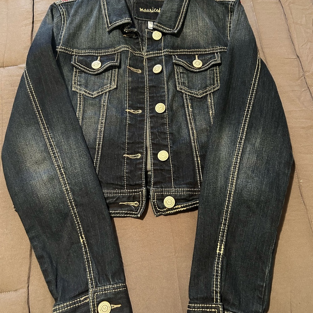 Denim Jacket with Colorful Patterned Back - Picture 3 of 7